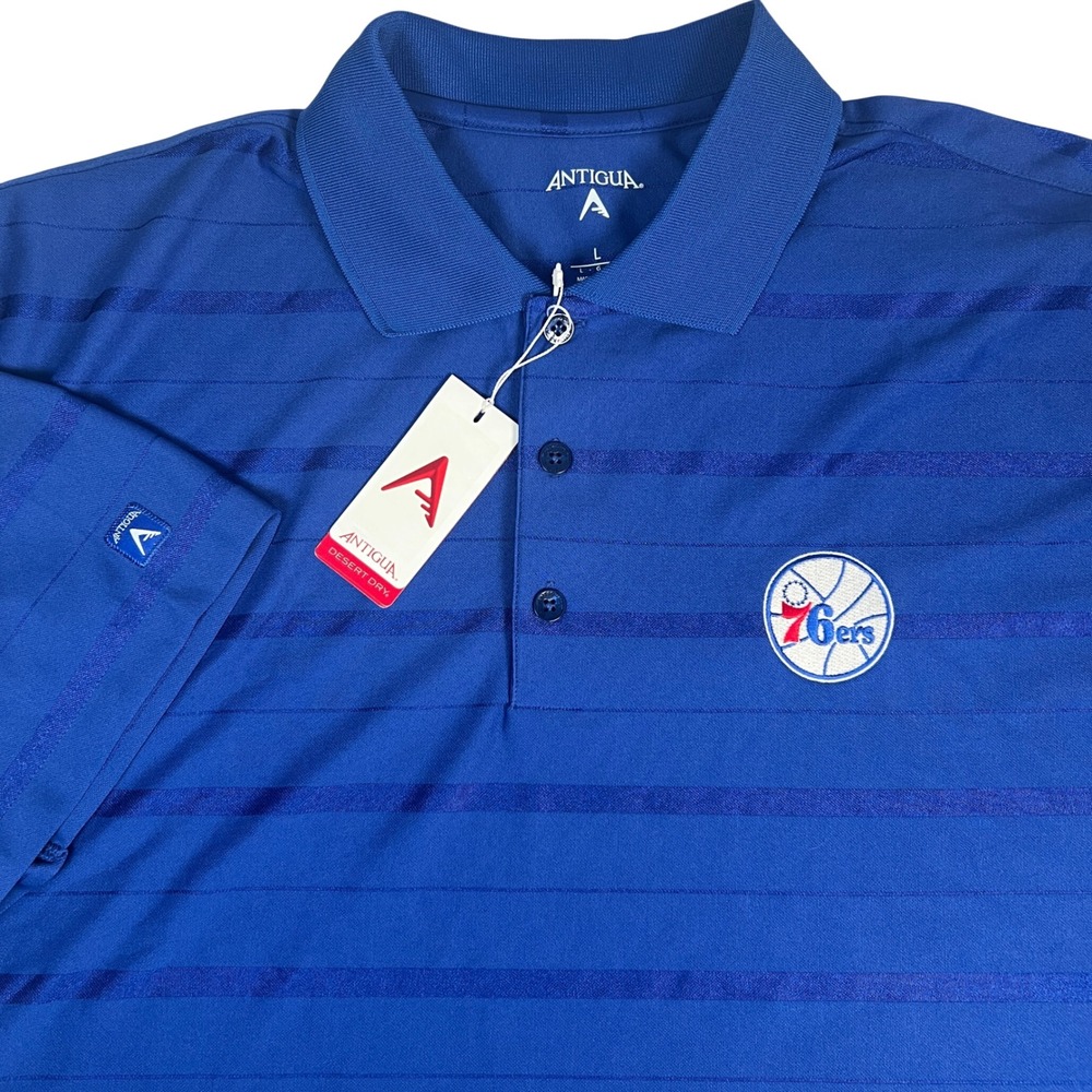 Philadelphia 76ers Antigua Polo Mens L Royal Blue Tonal Stripe NBA Performance - Picture 1 of 10